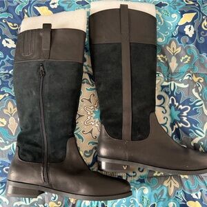 Black Leather and Suede Knee-High Boots